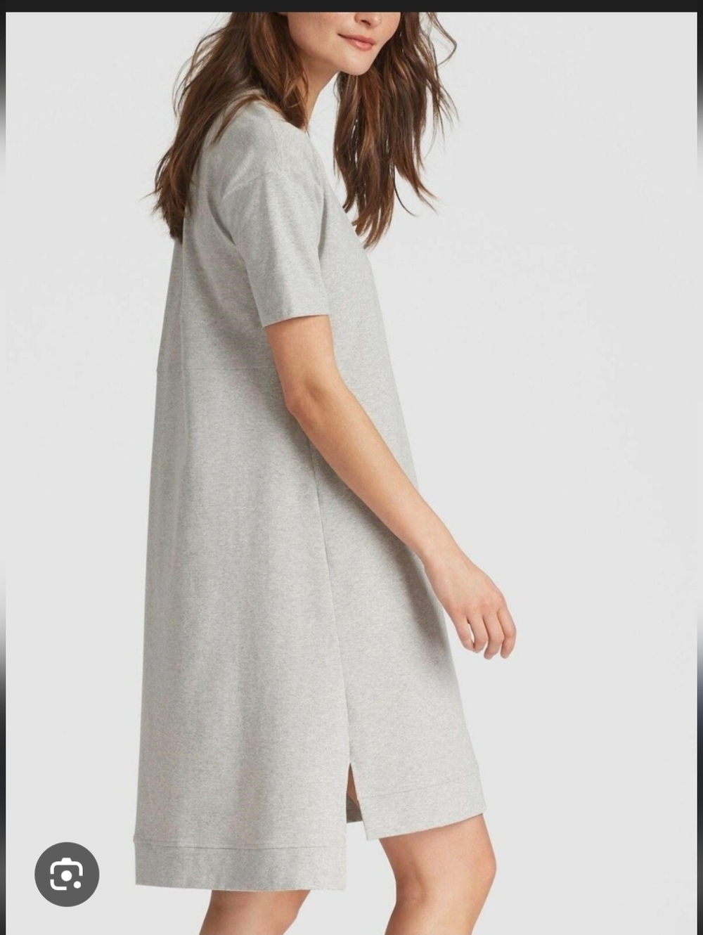 EILEEN FISHER Boxy Organic Cotton Jersey Knit T-shirt Dress Heathered Grey PL